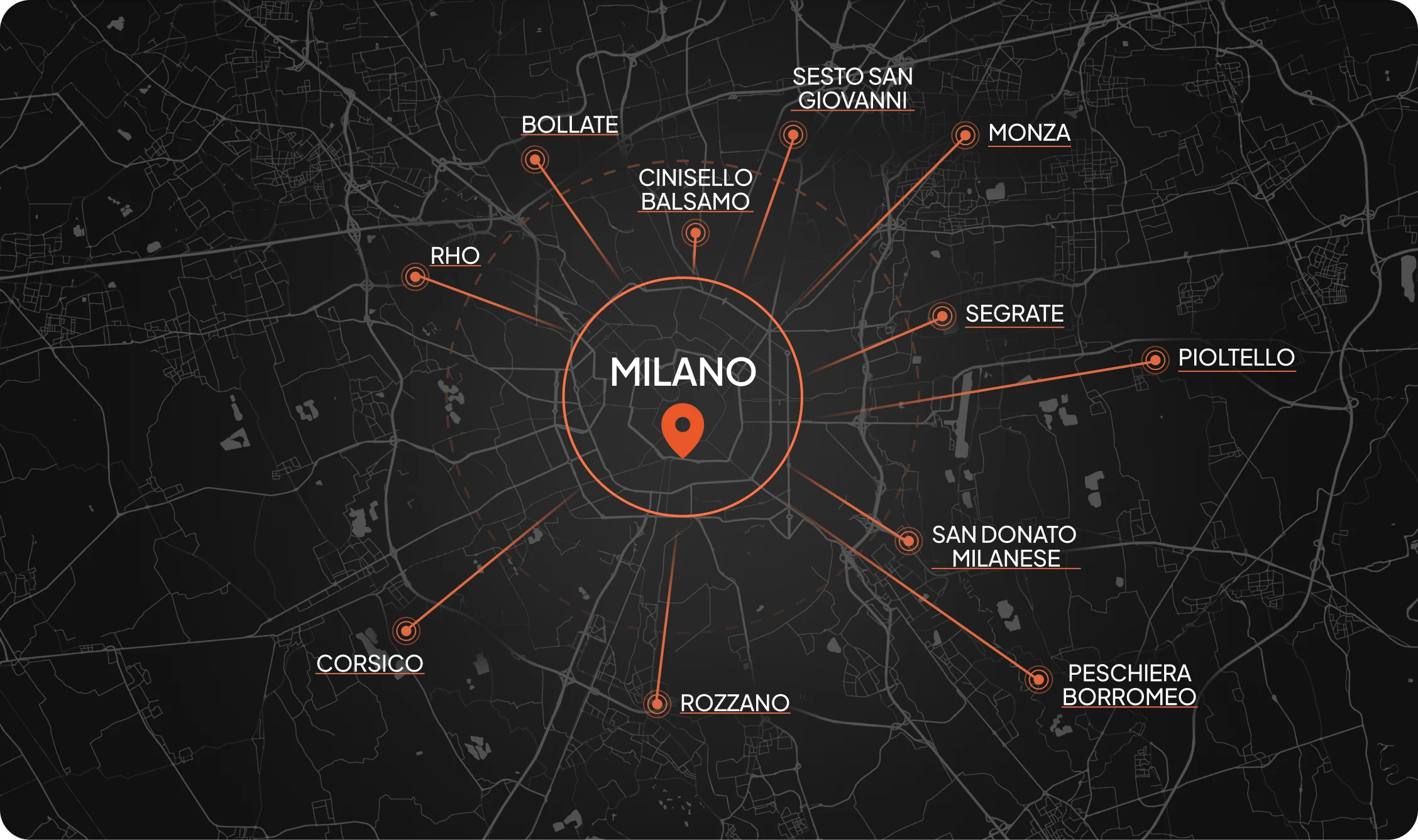 Map of the areas served by SV DOMUS in Milan and Lombardy